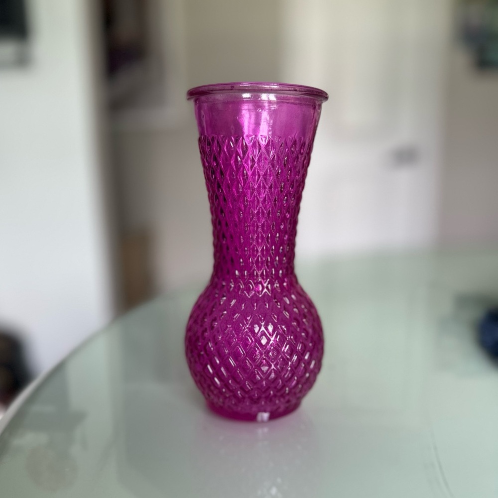 Elegant Hot Pink Faceted Glass Vase Vintage